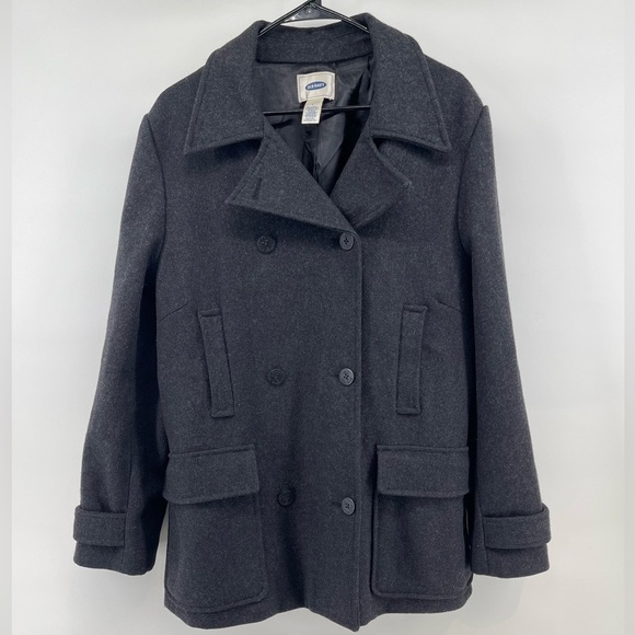 Old Navy Jackets & Blazers - Old‎ Navy Classic Charcoal Gray Peacoat Y2K Wool Warm Winter Womens Lapel Lg